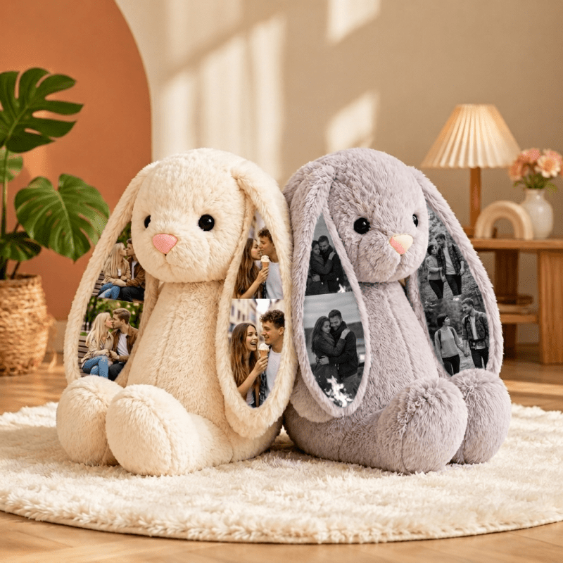 Custom Photo Bunny Plush for Couples Anniversary Gifts - Luxrelivo